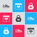 Set Sport sneakers, Heart rate and Kettlebell icon. Vector Royalty Free Stock Photo