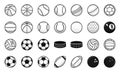 Set of 28 Sport vintage balls icons. Cricket, Baseball, American Football, Soccer, Volleyball, Golf, Basketball, Hockey. Royalty Free Stock Photo