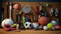 set of sporting goods on the ground Royalty Free Stock Photo