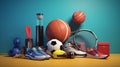 set of sporting goods on the ground Royalty Free Stock Photo