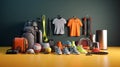 set of sporting goods on the ground Royalty Free Stock Photo