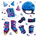 Set of sports accessories for roller skating.