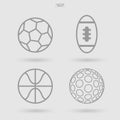 Set of sports ball icon. Abstract sport sign and symbol of soccer, football, basketball and golf. Simple flat icon for web site or Royalty Free Stock Photo