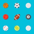 Set of sports balls flat style icons. Vector illustration. Royalty Free Stock Photo