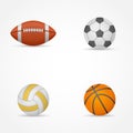 Set of sports balls. Football, soccer ball, volleyball and basketball. Royalty Free Stock Photo