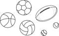 Set of sports balls. Minimal set of vector sport balls. Black and white illustration of sports balls. Collection of game balls Royalty Free Stock Photo