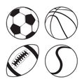 Set of Sports balls Soccer Basketball American Football tennis Royalty Free Stock Photo