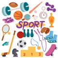 Set of sports equipment, isolated object on white background, vector illustration, Royalty Free Stock Photo