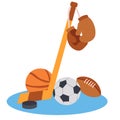 Set of sports equipment, isolated object on white background, vector illustration, Royalty Free Stock Photo