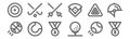 Set of 12 sports icons. outline thin line icons such as third place, golf ball, baseball ball, billiard, fencing, field hockey