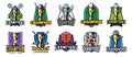 Set of sports logo, emblem of champions. Logo cup. Emblems champions in basketball, ice hockey, American football