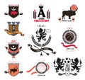 A set of sports logos in the style of heraldry, emblems, design element.