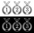 Set of sports medals with laurel wreath. Templates, layouts for sports design decoration. First, second and third place in the