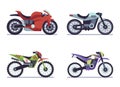 Set of sports motorcycles. Racing motorcycle, collectible vehicles for road racing, speed race modern vehicle travel and