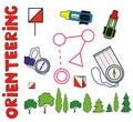 Set of sports orienteering symbols.Flat, Royalty Free Stock Photo