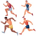 Set of sportsmen men who run fast in competitions, hope, victory, tenacity, success, goal, discipline, isolated object