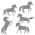 Set of spotted gray horses isolated on a white background. Vector graphics