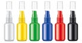 Set of Spray bottles. Non-transparent Matt surface. Open Caps. Royalty Free Stock Photo