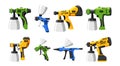 Set of Spray Guns. Handheld Devices Used For Spraying Liquids, Like Paint Or Pesticides, Onto Surfaces, Vector Royalty Free Stock Photo