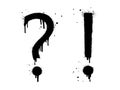 Set of Spray painted graffiti question marks and exclamation mark in black over white Royalty Free Stock Photo