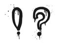 Set of Spray painted graffiti question marks and exclamation mark in black over white Royalty Free Stock Photo