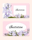 Set of spring cards with delicate flowers. Vector illustration of pink and white flowers. Gentle postcards