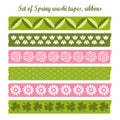 Set of spring easter vintage washi tapes, ribbons,