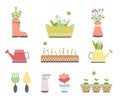 Set of spring items. Tools for working in the garden and in the garden. Spring. The concept of spring work in nature Royalty Free Stock Photo