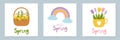 Set of spring mood posters template. Welcome spring season greeting card. Minimalist postcards with cute cartoon