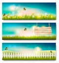 Set of spring nature landscape banners with grass