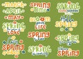 Set of spring stickers in retro style. Groovy motivational slogan