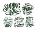 Set with Spring time lettering greeting cards. Fun season slogans. Typography posters or banners for promotion and sale design. Royalty Free Stock Photo