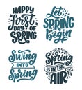 Set with Spring time lettering greeting cards. Fun season slogans. Typography posters or banners for promotion and sale design. Royalty Free Stock Photo