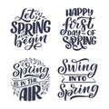 Set with Spring time lettering greeting cards. Fun season slogans. Typography posters or banners for promotion and sale design. Royalty Free Stock Photo