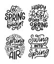 Set with Spring time lettering greeting cards. Fun season slogans. Typography posters or banners for promotion and sale Royalty Free Stock Photo