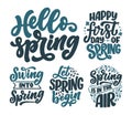 Set with Spring time lettering greeting cards. Fun season slogans. Typography posters or banners for promotion and sale design. Royalty Free Stock Photo