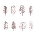 Set of spring trees abstract linear icons. Hand-drawn forest trees. Royalty Free Stock Photo