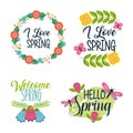 Set of spring typographic badges floral labels