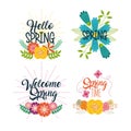 Set of spring typographic badges floral labels