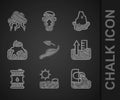 Set Sprout in hand, Drought, Wastewater, Rise level, Barrel oil, Deforestation, Glacier melting and Storm icon. Vector