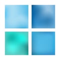 Set of square blurred backgrounds. Blurry textures of blue shades.