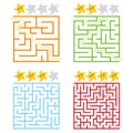 A set of square colored labyrinths with a rating of stars. Four levels of difficulty. Simple flat vector illustration isolated on