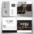 Set of square design brochure template. Dark polygonal background, blurred image, night city landscape, Paris cityscape Royalty Free Stock Photo