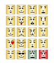 Set of square emoticon faces, collection of isolated vector emoji.