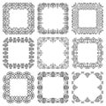 Set of square floral wide black frames and vignettes Royalty Free Stock Photo