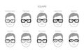 Set of Square frame glasses on men fashion accessory illustration. Sunglass front view for women, unisex silhouette