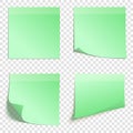 Set of square green sticky notes