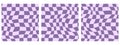 Set of Square Groovy Hippie Vibes 70s Checkerboard, Chessboard, Mesh, and Waves Patterns. Twisted and Distorted Vector Royalty Free Stock Photo