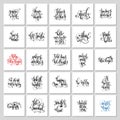 set of 25 square hand lettering design to winter christmas holiday Royalty Free Stock Photo