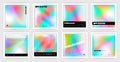 Set of square holographic banners. Social media post cover, holographic mesh gradient, liquid shape, iridescent colors